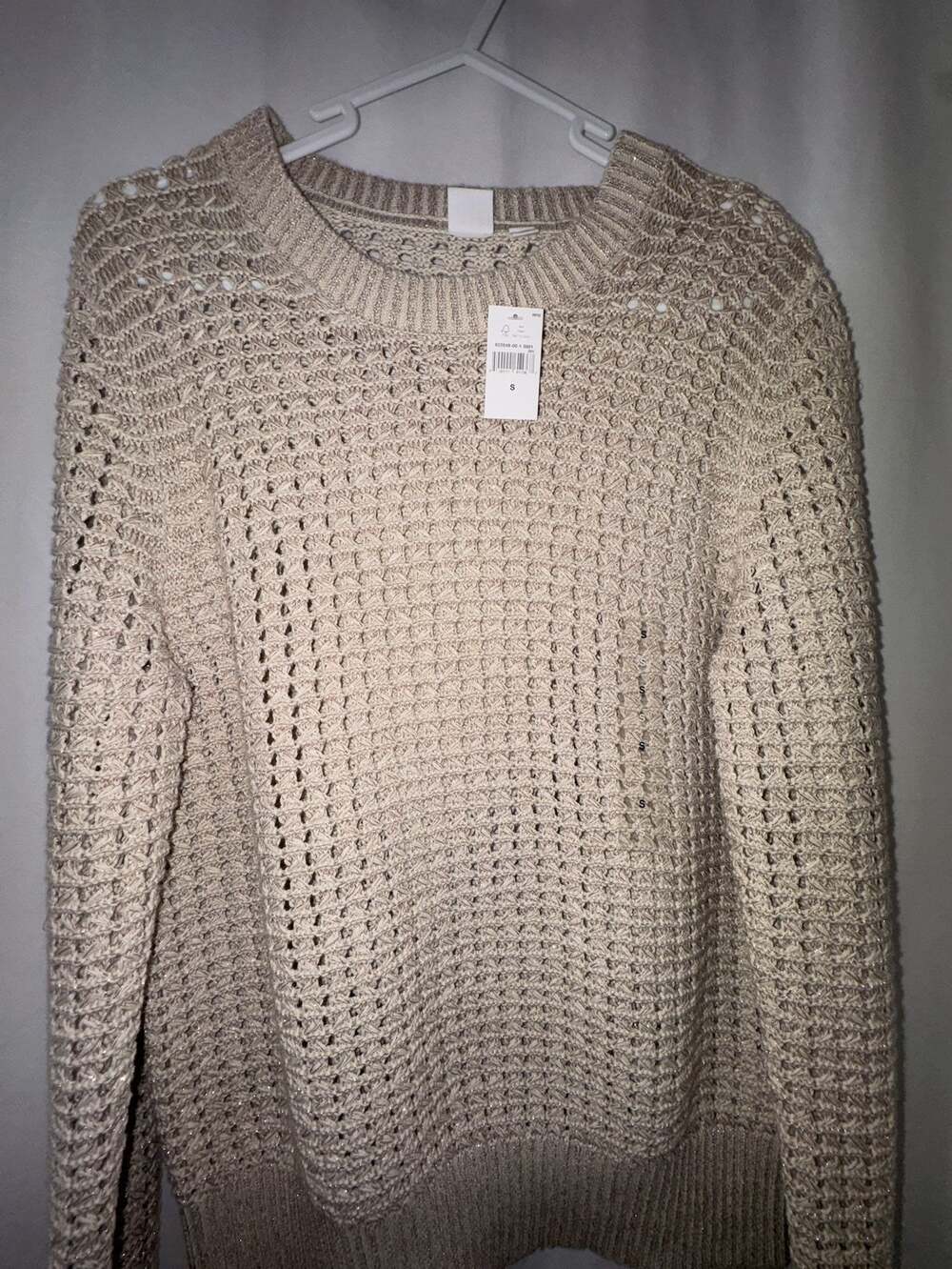 GAP Women's Shimmery Open Knit Pullover Sweater in Beige